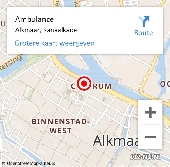 Locatie op kaart van de 112 melding: Ambulance Alkmaar, Kanaalkade op 9 november 2023 15:16