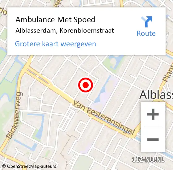 Locatie op kaart van de 112 melding: Ambulance Met Spoed Naar Alblasserdam, Korenbloemstraat op 9 november 2023 15:29