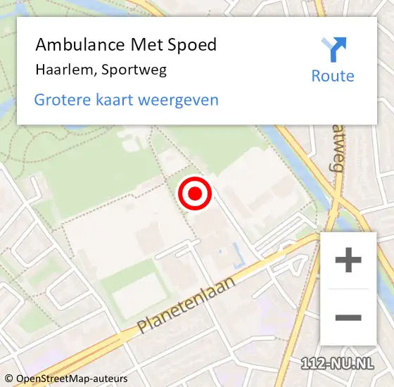 Locatie op kaart van de 112 melding: Ambulance Met Spoed Naar Haarlem, Sportweg op 9 november 2023 15:32