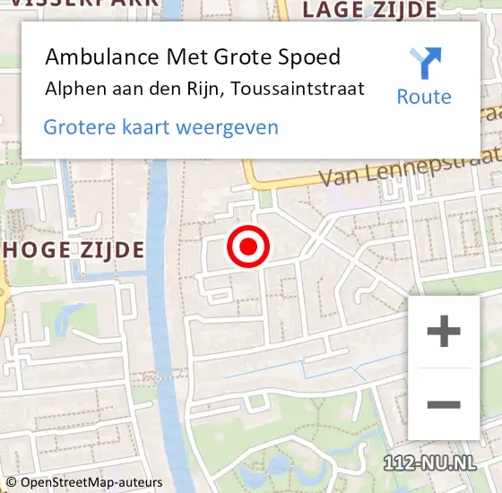 Locatie op kaart van de 112 melding: Ambulance Met Grote Spoed Naar Alphen aan den Rijn, Toussaintstraat op 9 november 2023 15:35