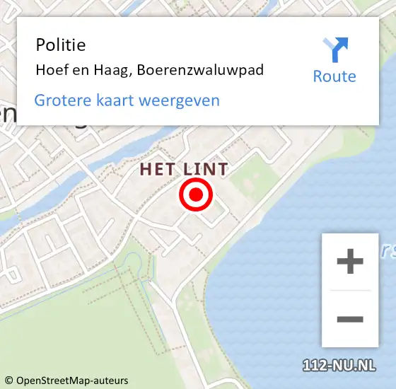 Locatie op kaart van de 112 melding: Politie Hoef en Haag, Boerenzwaluwpad op 9 november 2023 15:41