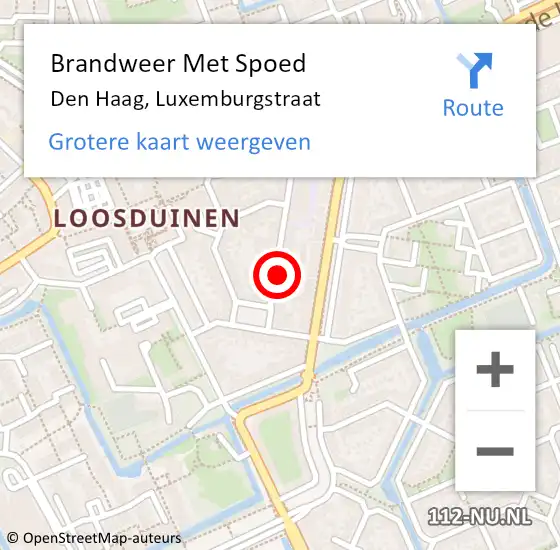 Locatie op kaart van de 112 melding: Brandweer Met Spoed Naar Den Haag, Luxemburgstraat op 9 november 2023 15:42