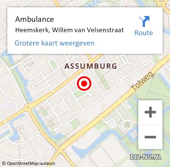 Locatie op kaart van de 112 melding: Ambulance Heemskerk, Willem van Velsenstraat op 9 november 2023 16:08