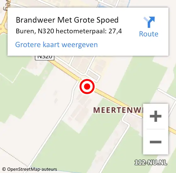 Locatie op kaart van de 112 melding: Brandweer Met Grote Spoed Naar Buren, N320 hectometerpaal: 27,4 op 9 november 2023 16:21