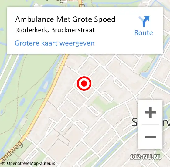 Locatie op kaart van de 112 melding: Ambulance Met Grote Spoed Naar Ridderkerk, Brucknerstraat op 9 november 2023 16:22