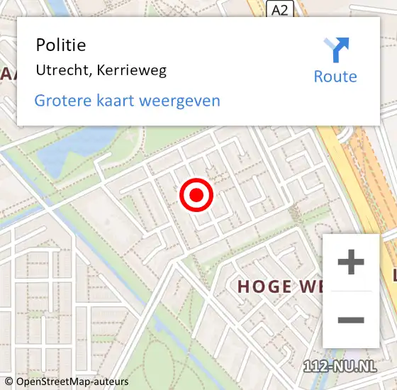 Locatie op kaart van de 112 melding: Politie Utrecht, Kerrieweg op 9 november 2023 16:33