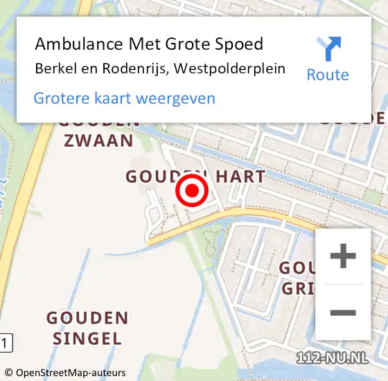 Locatie op kaart van de 112 melding: Ambulance Met Grote Spoed Naar Berkel en Rodenrijs, Westpolderplein op 9 november 2023 16:45