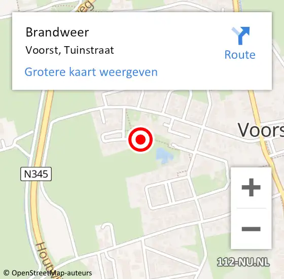 Locatie op kaart van de 112 melding: Brandweer Voorst, Tuinstraat op 9 november 2023 16:46