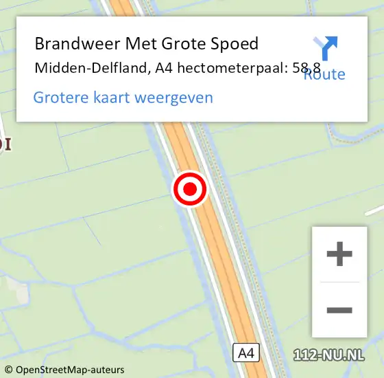 Locatie op kaart van de 112 melding: Brandweer Met Grote Spoed Naar Midden-Delfland, A4 hectometerpaal: 58,8 op 9 november 2023 16:51