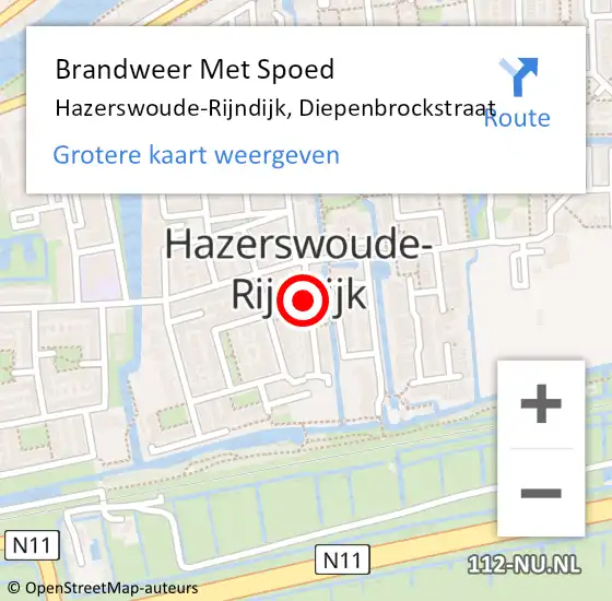 Locatie op kaart van de 112 melding: Brandweer Met Spoed Naar Hazerswoude-Rijndijk, Diepenbrockstraat op 9 november 2023 17:11