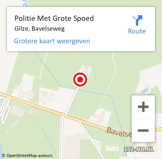 Locatie op kaart van de 112 melding: Politie Met Grote Spoed Naar Gilze, Bavelseweg op 9 november 2023 17:21