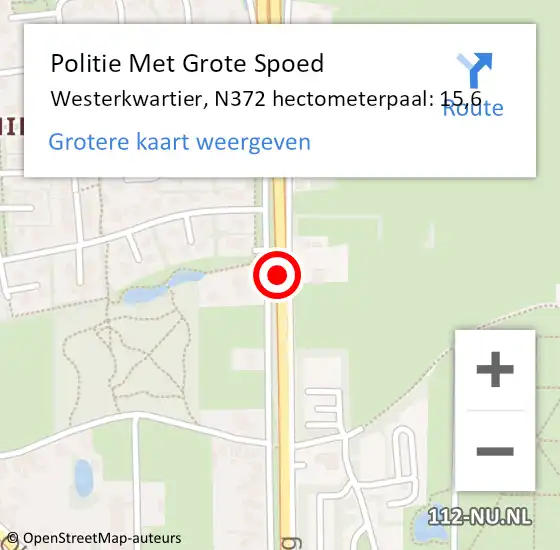 Locatie op kaart van de 112 melding: Politie Met Grote Spoed Naar Westerkwartier, N372 hectometerpaal: 15,6 op 9 november 2023 17:24