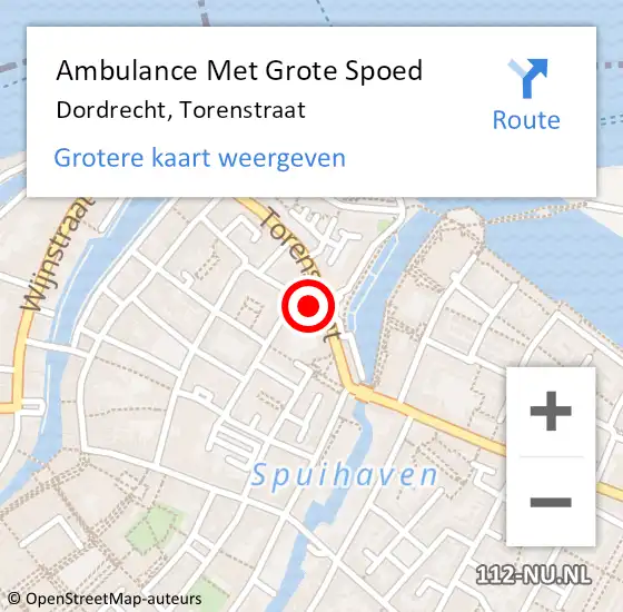 Locatie op kaart van de 112 melding: Ambulance Met Grote Spoed Naar Dordrecht, Torenstraat op 9 november 2023 17:40