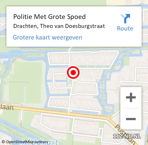 Locatie op kaart van de 112 melding: Politie Met Grote Spoed Naar Drachten, Theo van Doesburgstraat op 9 november 2023 18:23