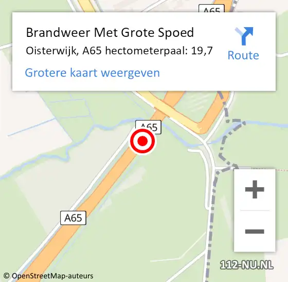 Locatie op kaart van de 112 melding: Brandweer Met Grote Spoed Naar Oisterwijk, A65 hectometerpaal: 19,7 op 9 november 2023 18:24