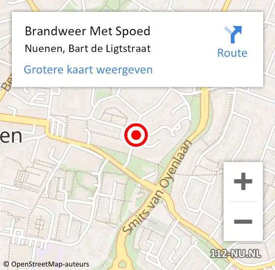 Locatie op kaart van de 112 melding: Brandweer Met Spoed Naar Nuenen, Bart de Ligtstraat op 9 november 2023 18:36