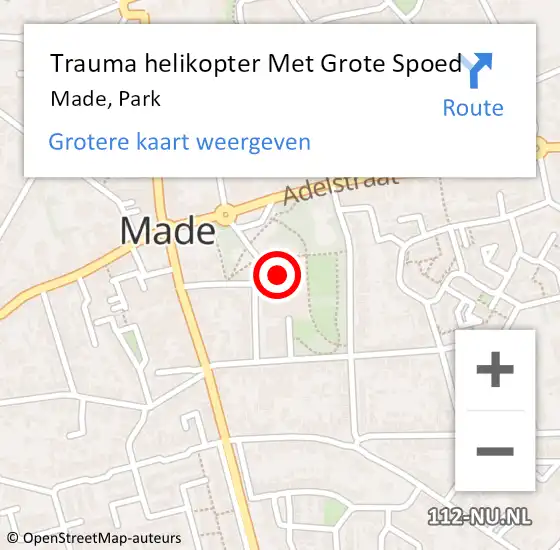 Locatie op kaart van de 112 melding: Trauma helikopter Met Grote Spoed Naar Made, Park op 9 november 2023 18:40