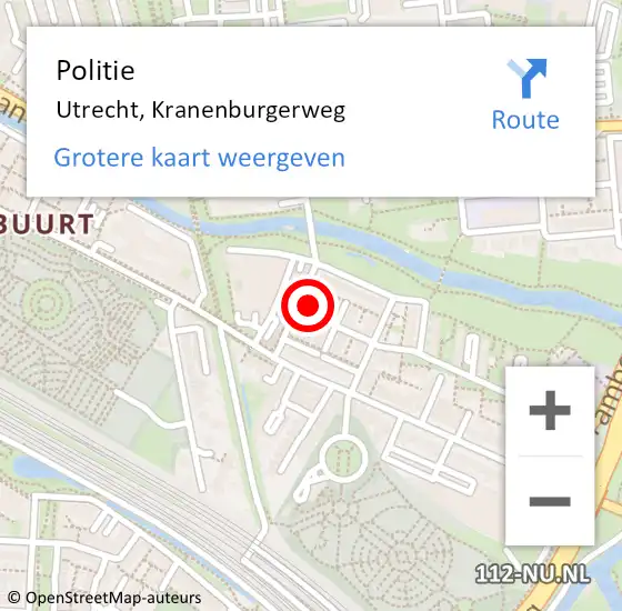 Locatie op kaart van de 112 melding: Politie Utrecht, Kranenburgerweg op 9 november 2023 19:50