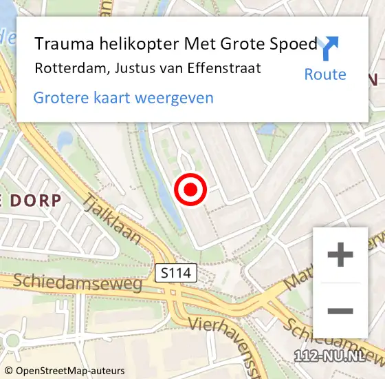 Locatie op kaart van de 112 melding: Trauma helikopter Met Grote Spoed Naar Rotterdam, Justus van Effenstraat op 9 november 2023 20:18