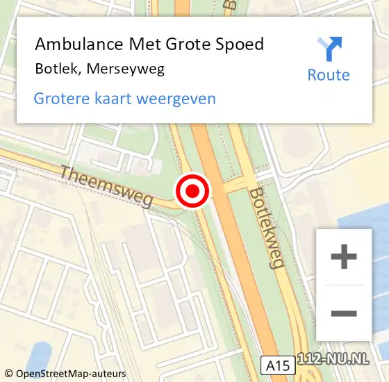 Locatie op kaart van de 112 melding: Ambulance Met Grote Spoed Naar Botlek, Merseyweg op 14 september 2014 19:22