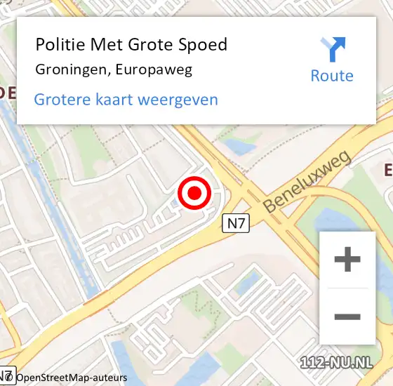 Locatie op kaart van de 112 melding: Politie Met Grote Spoed Naar Groningen, Europaweg op 9 november 2023 20:55