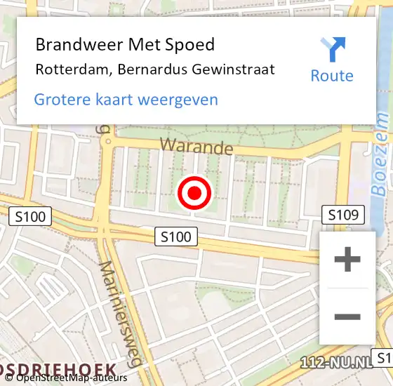 Locatie op kaart van de 112 melding: Brandweer Met Spoed Naar Rotterdam, Bernardus Gewinstraat op 9 november 2023 21:12