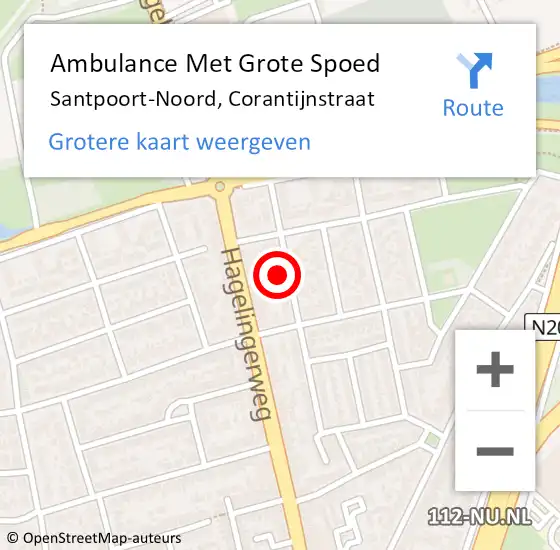 Locatie op kaart van de 112 melding: Ambulance Met Grote Spoed Naar Santpoort-Noord, Corantijnstraat op 9 november 2023 21:15