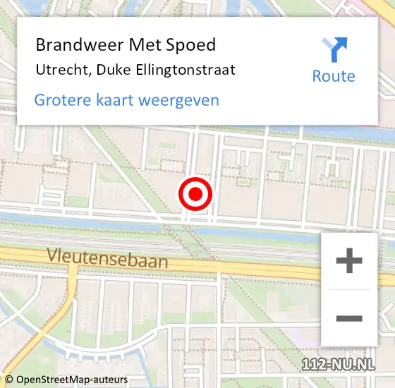 Locatie op kaart van de 112 melding: Brandweer Met Spoed Naar Utrecht, Duke Ellingtonstraat op 9 november 2023 22:36