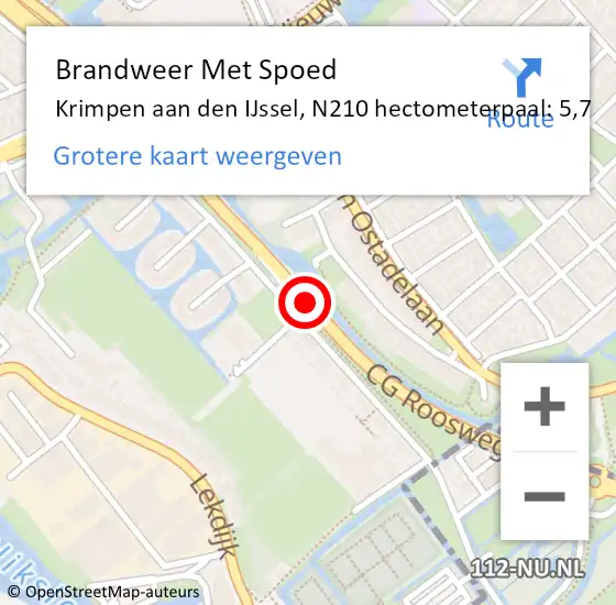 Locatie op kaart van de 112 melding: Brandweer Met Spoed Naar Krimpen aan den IJssel, N210 hectometerpaal: 5,7 op 14 september 2014 19:38
