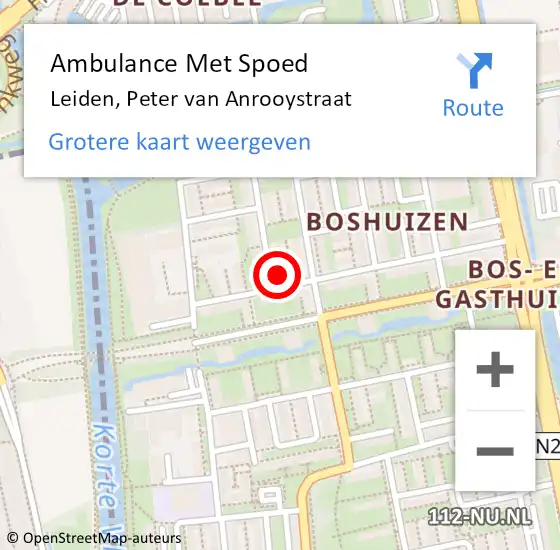 Locatie op kaart van de 112 melding: Ambulance Met Spoed Naar Leiden, Peter van Anrooystraat op 9 november 2023 23:48