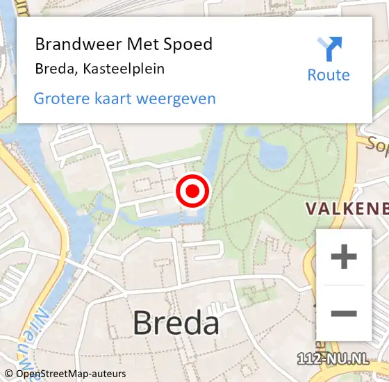Locatie op kaart van de 112 melding: Brandweer Met Spoed Naar Breda, Kasteelplein op 10 november 2023 00:27