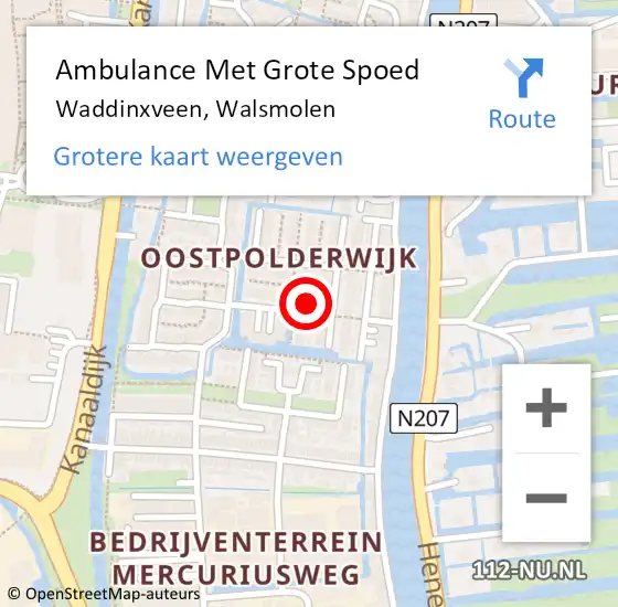 Locatie op kaart van de 112 melding: Ambulance Met Grote Spoed Naar Waddinxveen, Walsmolen op 10 november 2023 00:31