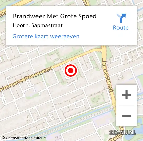 Locatie op kaart van de 112 melding: Brandweer Met Grote Spoed Naar Hoorn, Sapmastraat op 10 november 2023 01:30