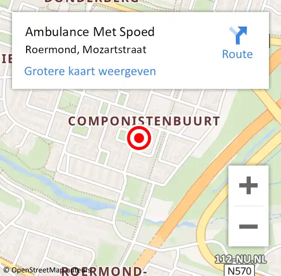 Locatie op kaart van de 112 melding: Ambulance Met Spoed Naar Roermond, Mozartstraat op 10 november 2023 02:08