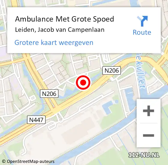 Locatie op kaart van de 112 melding: Ambulance Met Grote Spoed Naar Leiden, Jacob van Campenlaan op 10 november 2023 02:49