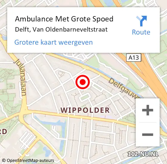 Locatie op kaart van de 112 melding: Ambulance Met Grote Spoed Naar Delft, Van Oldenbarneveltstraat op 10 november 2023 03:15