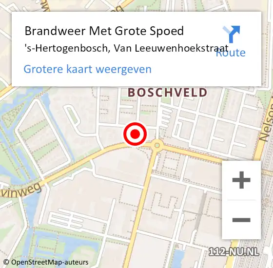 Locatie op kaart van de 112 melding: Brandweer Met Grote Spoed Naar 's-Hertogenbosch, Van Leeuwenhoekstraat op 10 november 2023 04:18