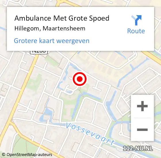 Locatie op kaart van de 112 melding: Ambulance Met Grote Spoed Naar Hillegom, Maartensheem op 10 november 2023 05:06