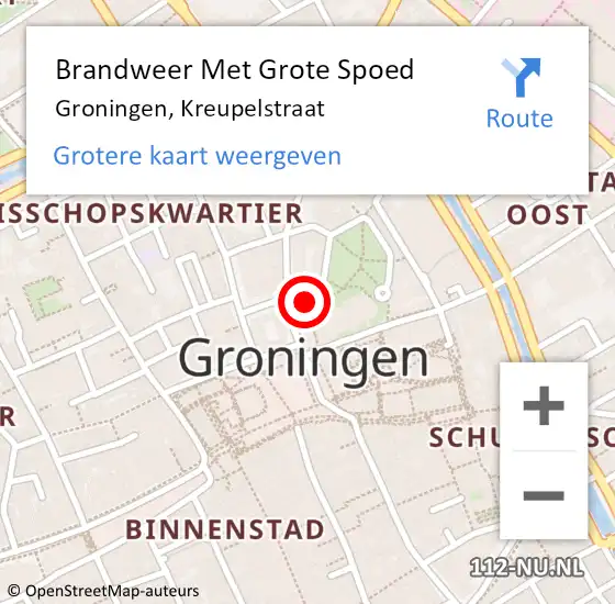 Locatie op kaart van de 112 melding: Brandweer Met Grote Spoed Naar Groningen, Kreupelstraat op 10 november 2023 05:29