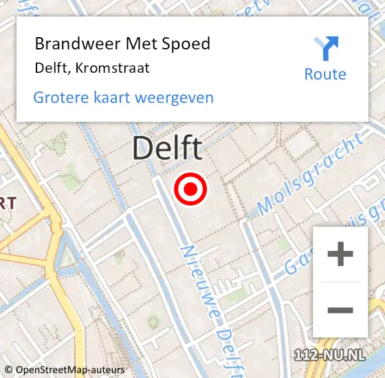 Locatie op kaart van de 112 melding: Brandweer Met Spoed Naar Delft, Kromstraat op 10 november 2023 06:17