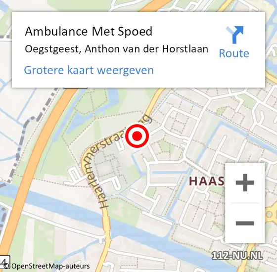 Locatie op kaart van de 112 melding: Ambulance Met Spoed Naar Oegstgeest, Anthon van der Horstlaan op 10 november 2023 07:11