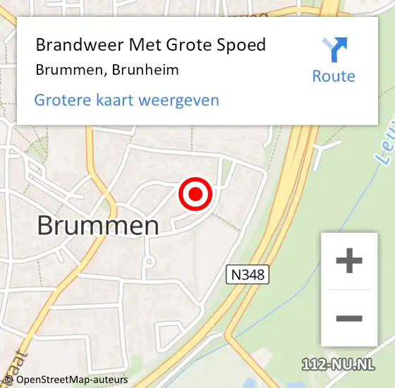 Locatie op kaart van de 112 melding: Brandweer Met Grote Spoed Naar Brummen, Brunheim op 10 november 2023 07:55