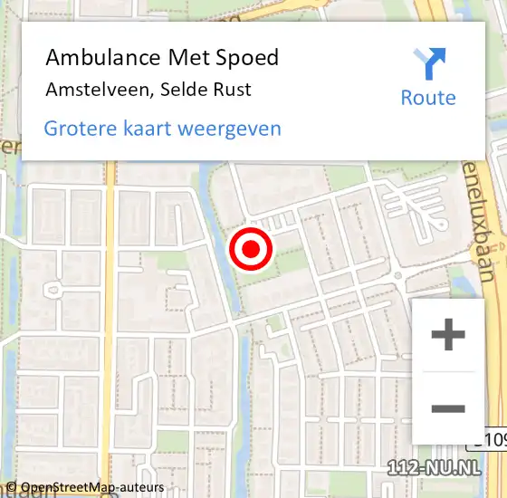 Locatie op kaart van de 112 melding: Ambulance Met Spoed Naar Amstelveen, Selde Rust op 10 november 2023 07:59