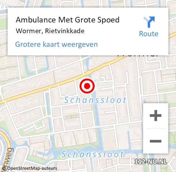 Locatie op kaart van de 112 melding: Ambulance Met Grote Spoed Naar Wormer, Rietvinkkade op 10 november 2023 08:16