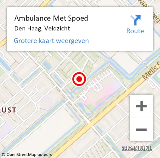 Locatie op kaart van de 112 melding: Ambulance Met Spoed Naar Den Haag, Veldzicht op 10 november 2023 08:16