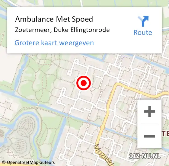 Locatie op kaart van de 112 melding: Ambulance Met Spoed Naar Zoetermeer, Duke Ellingtonrode op 10 november 2023 08:47