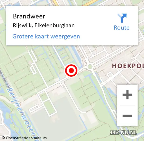 Locatie op kaart van de 112 melding: Brandweer Rijswijk, Eikelenburglaan op 10 november 2023 09:09