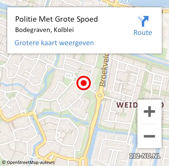 Locatie op kaart van de 112 melding: Politie Met Grote Spoed Naar Bodegraven, Kolblei op 10 november 2023 09:41