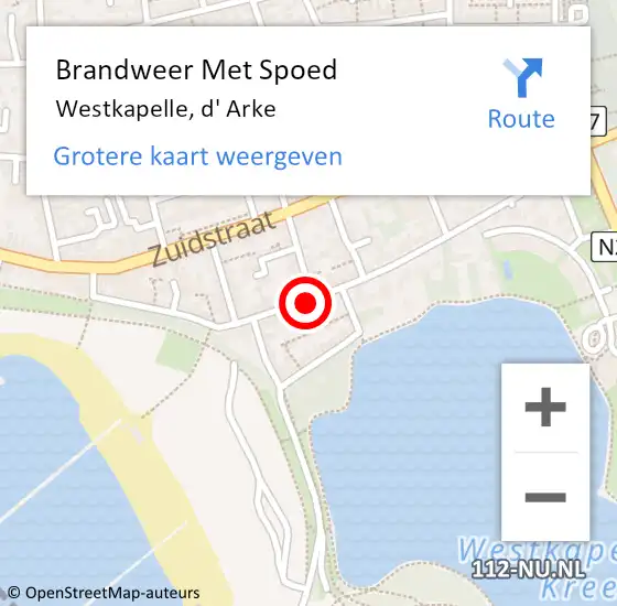 Locatie op kaart van de 112 melding: Brandweer Met Spoed Naar Westkapelle, d' Arke op 10 november 2023 10:00