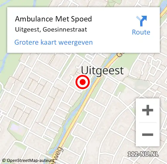 Locatie op kaart van de 112 melding: Ambulance Met Spoed Naar Uitgeest, Goesinnestraat op 10 november 2023 10:12